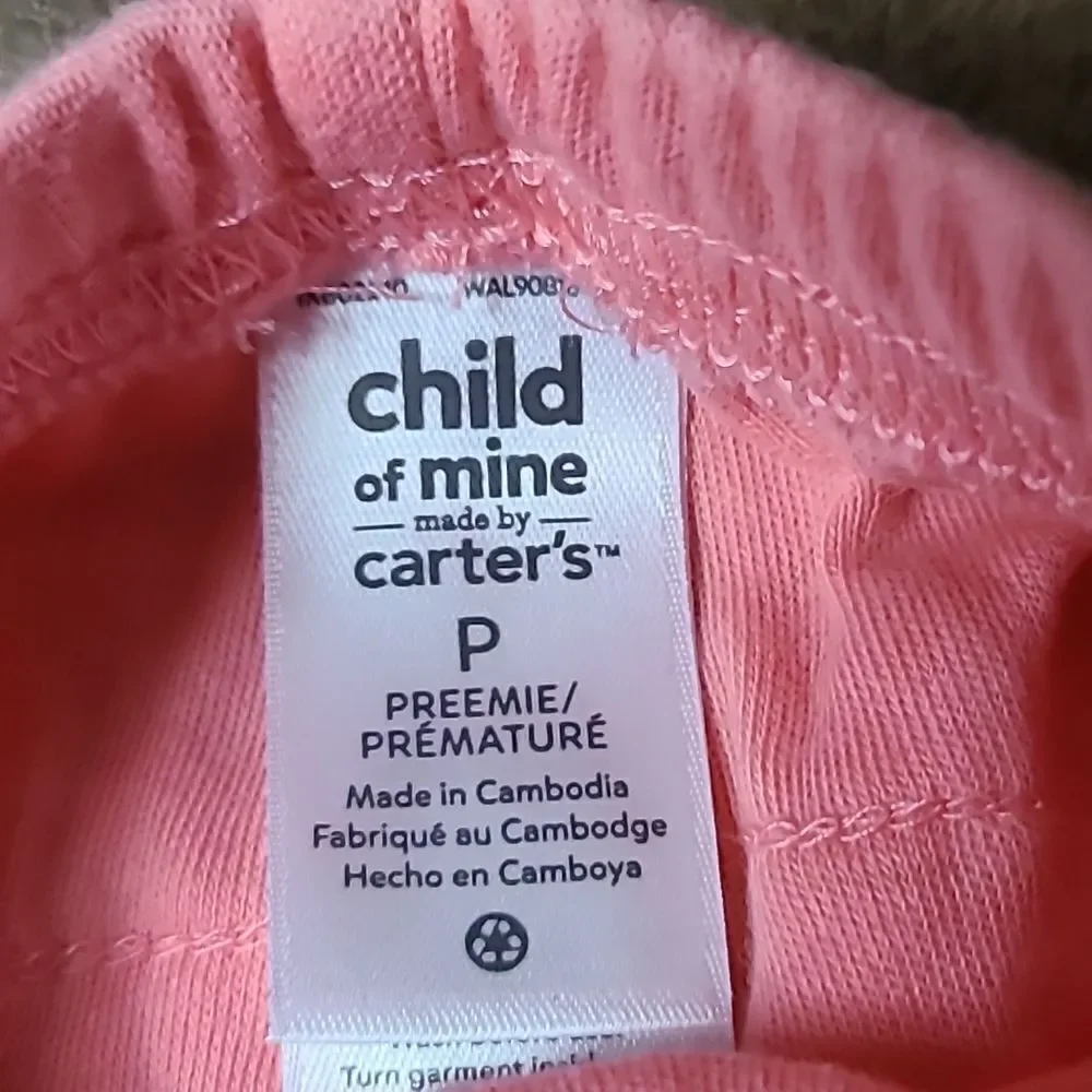 Carter's Preemie Baby Girl Pink Ruffle Bottoms Newborn Knit Sweat Pants Pull-On